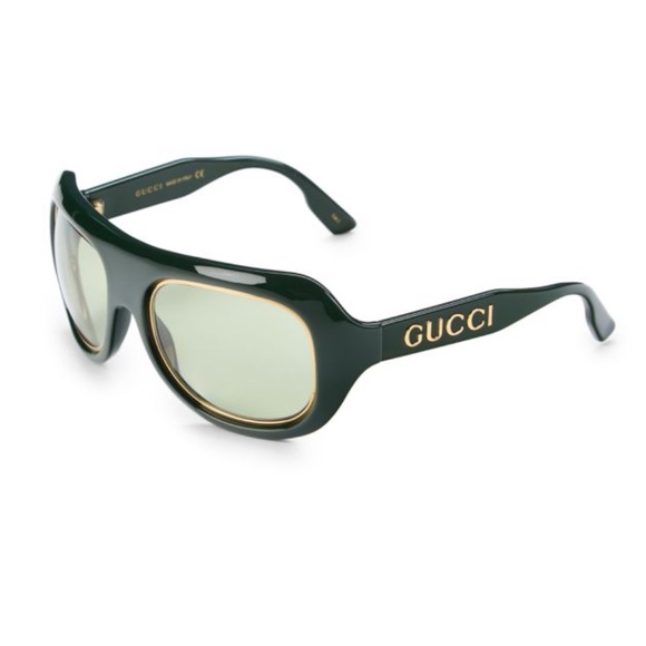 Gucci Dark Green Sunglasses with Gold Detail - Picture 1 of 10